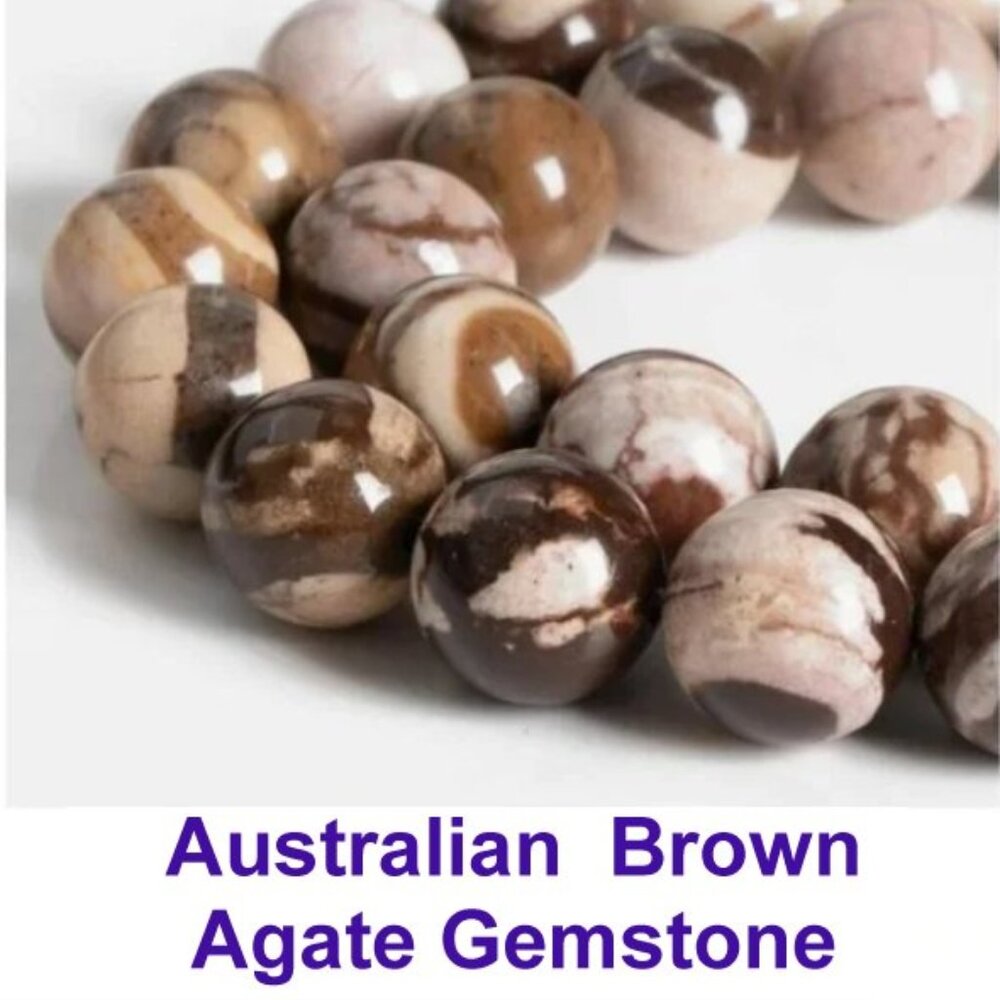 Natural Australian Agate Brown Gemstone Round Beads 15" Strand